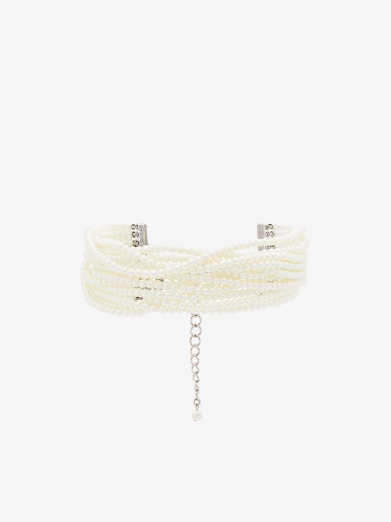White Multi Strand Pearl Choker Necklace
