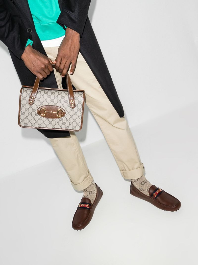 Brown Web Detail Leather Driving Loafers