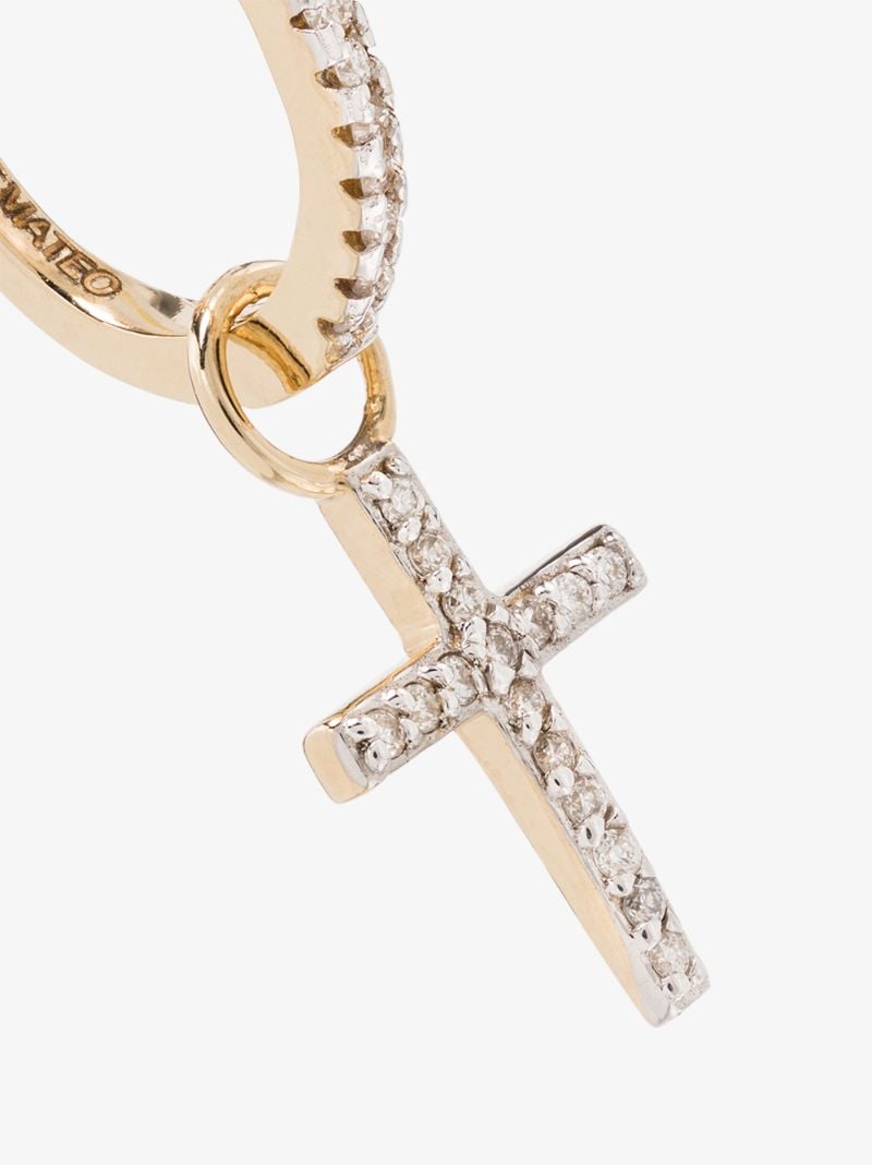 14k Yellow Gold Diamond Cross Huggie Earrings