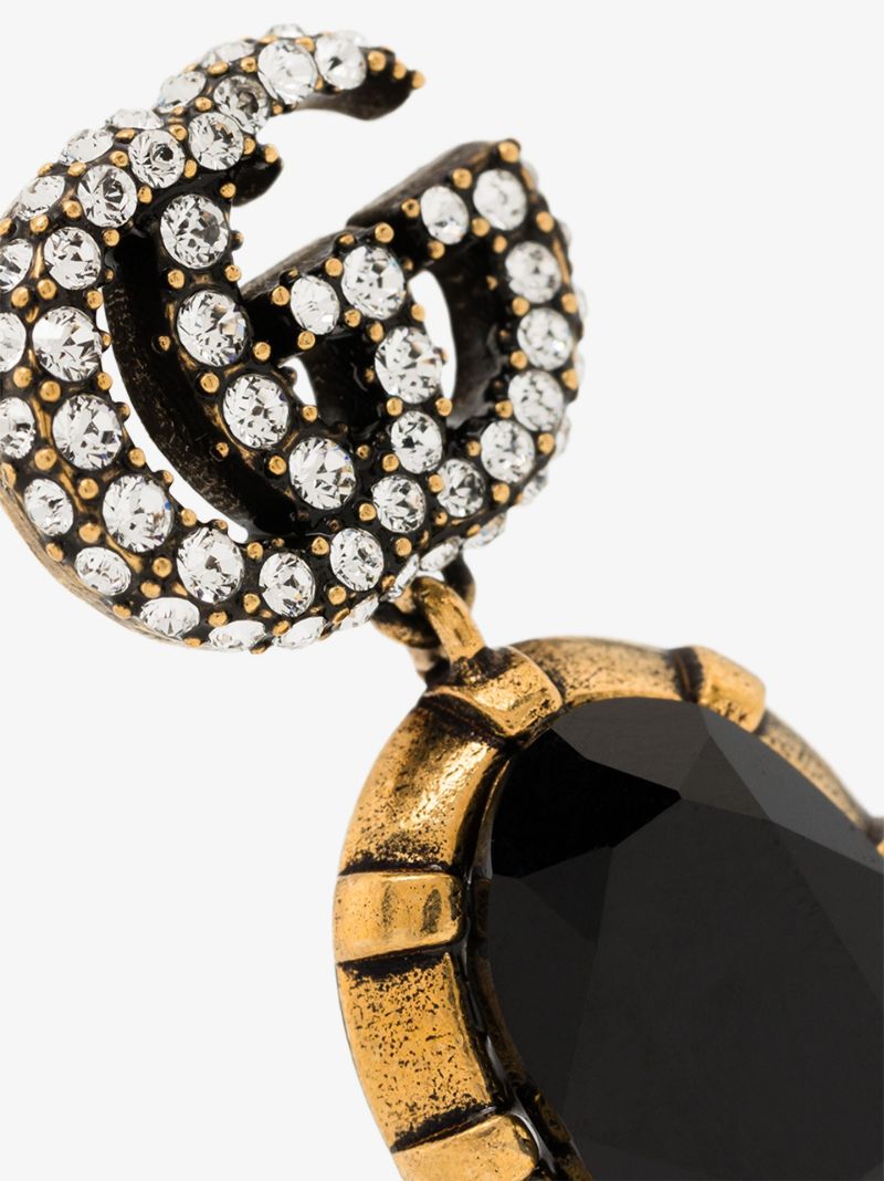 Black Crystal-embellished Double G Earrings
