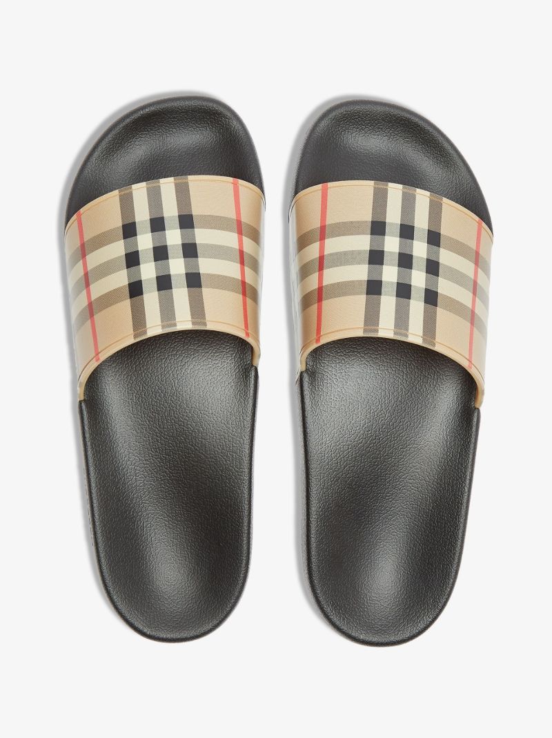 Neutral Beige Vintage Check Slides