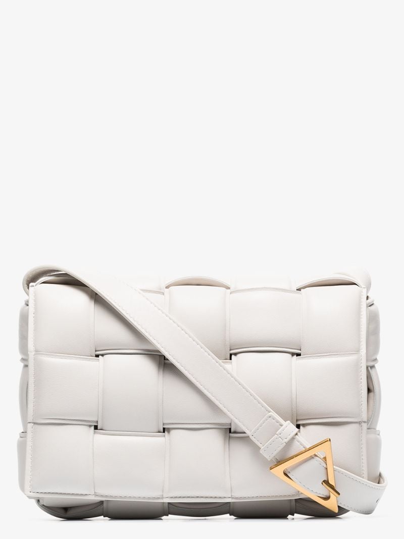 White Cassette Padded Intrecciato Leather Shoulder Bag