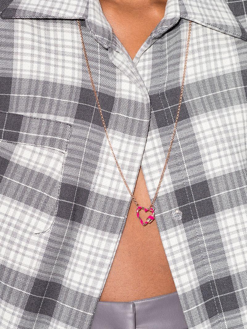 14k Yellow Gold and Neon Pink Striped Enamel Heart Lock Charm