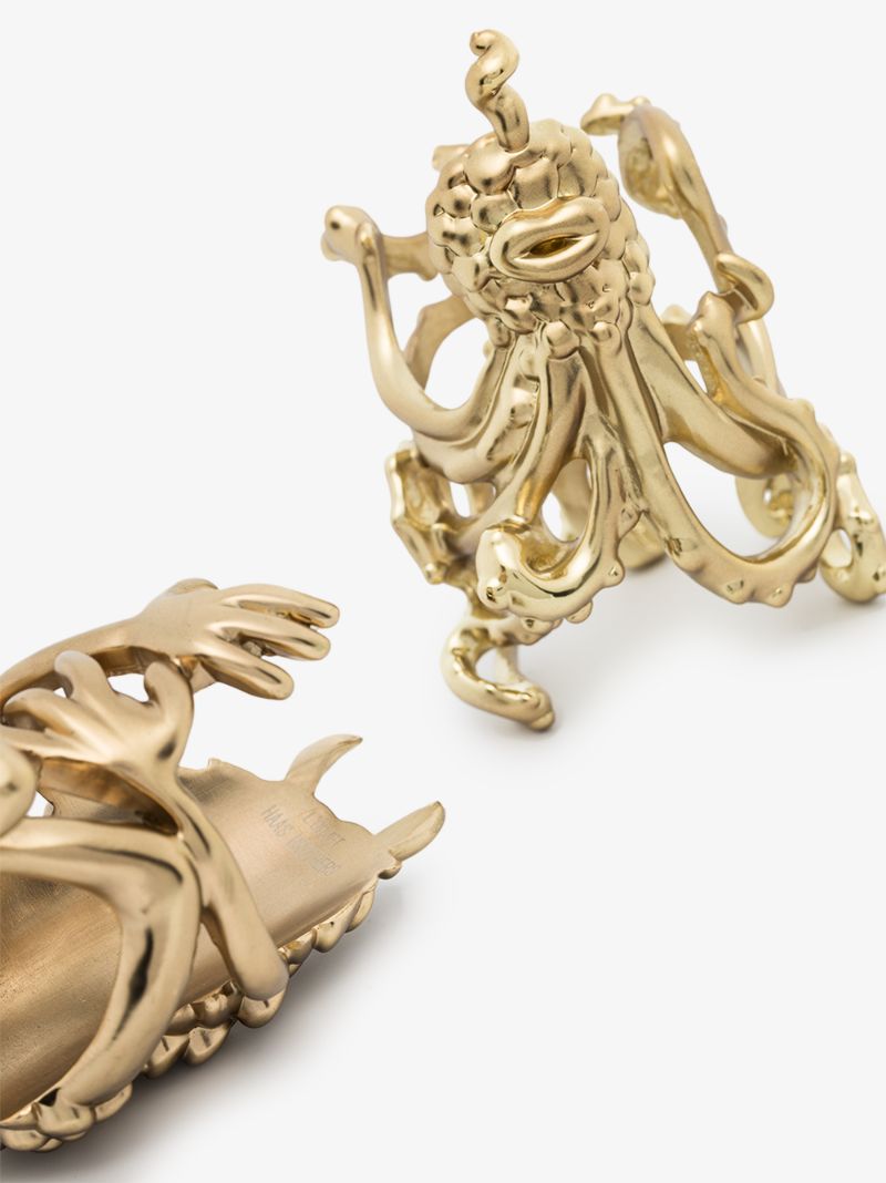 X Haas Brothers Gold Tone Monster Ball Napkin Ring Set