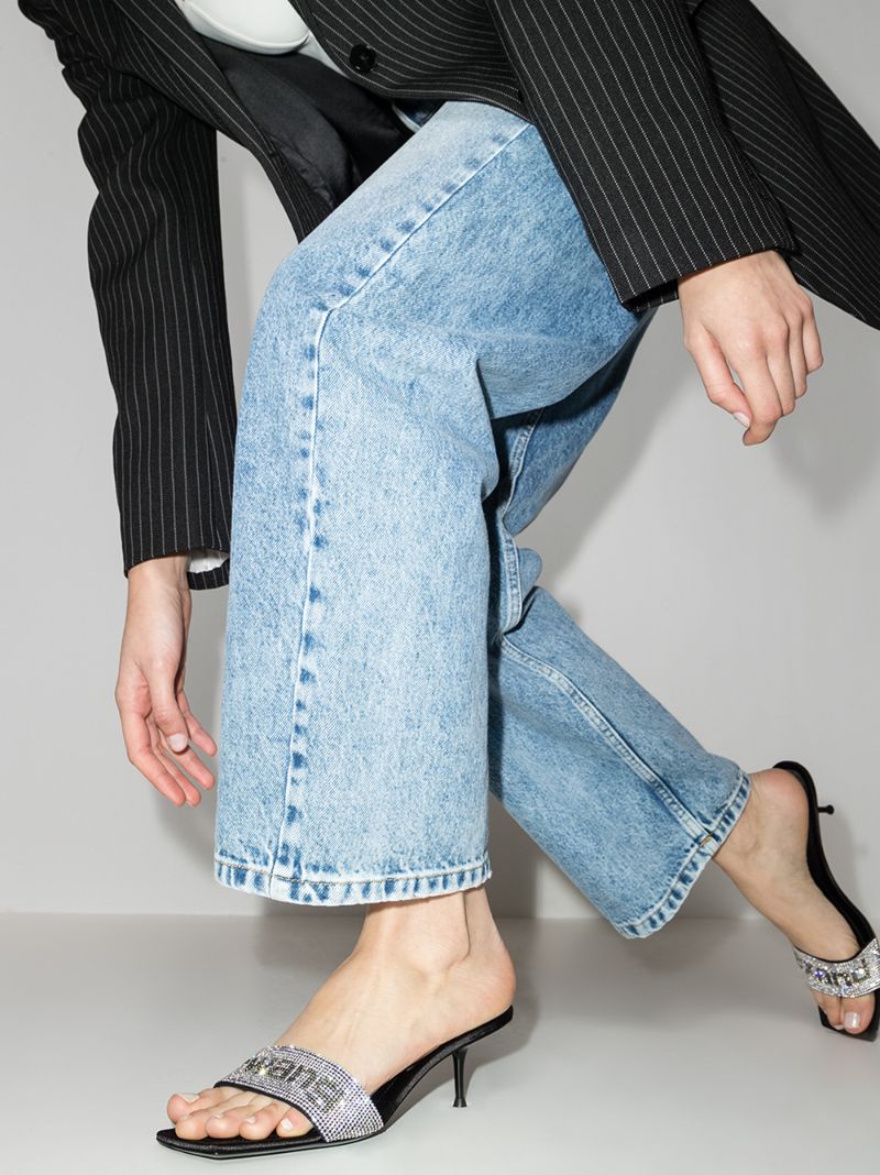 Black Jessie 55 Crystal Logo Sandals