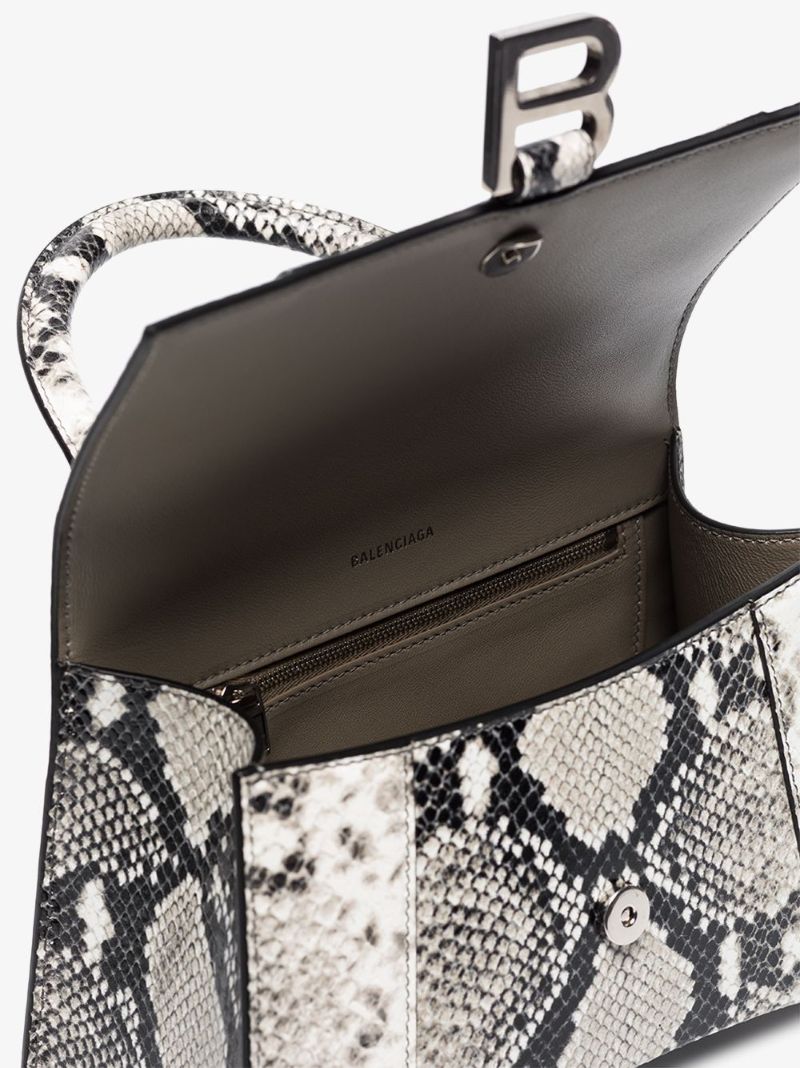 Black and White Hourglass Small Snake Print Leather Top Handle Bag