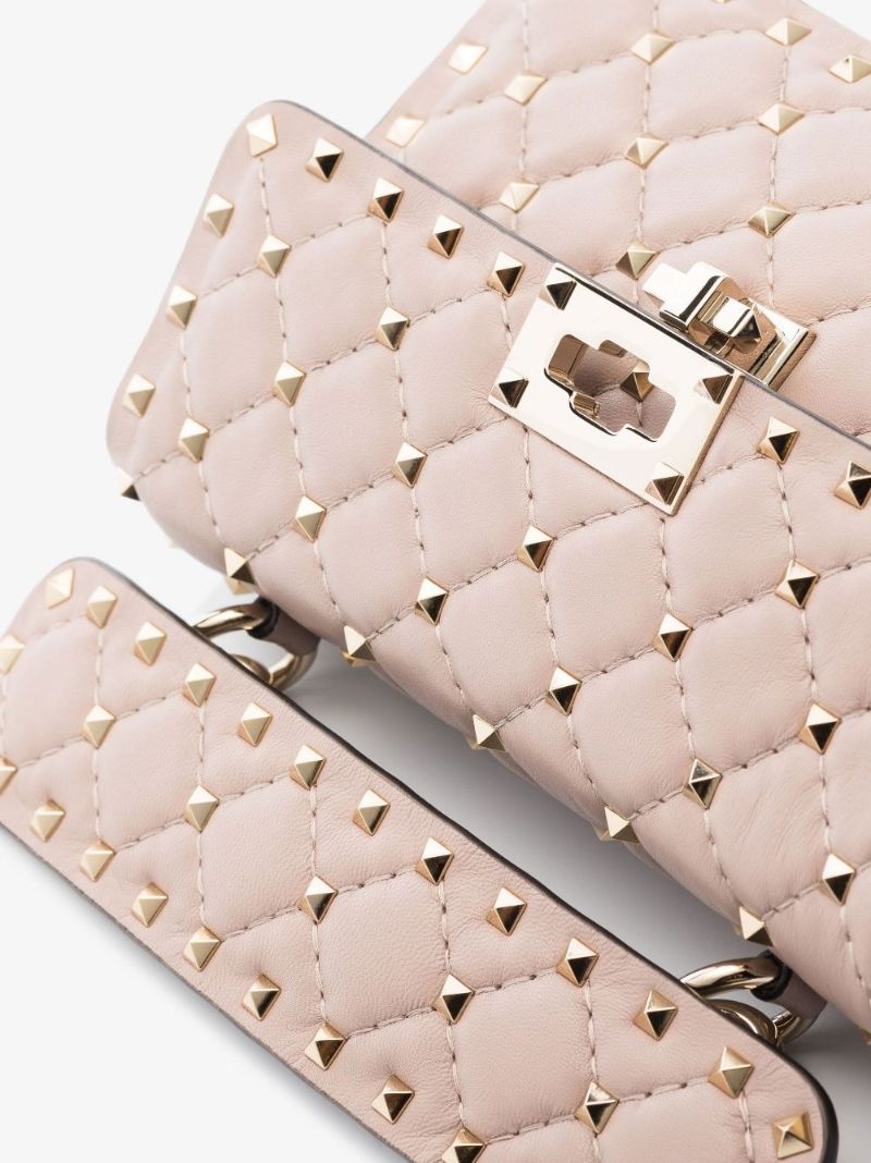 Pink Rockstud Spike Small Leather Shoulder Bag