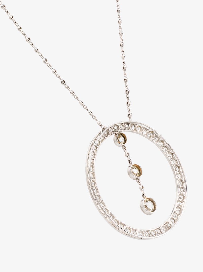 18k White Gold Old European Diamond Necklace