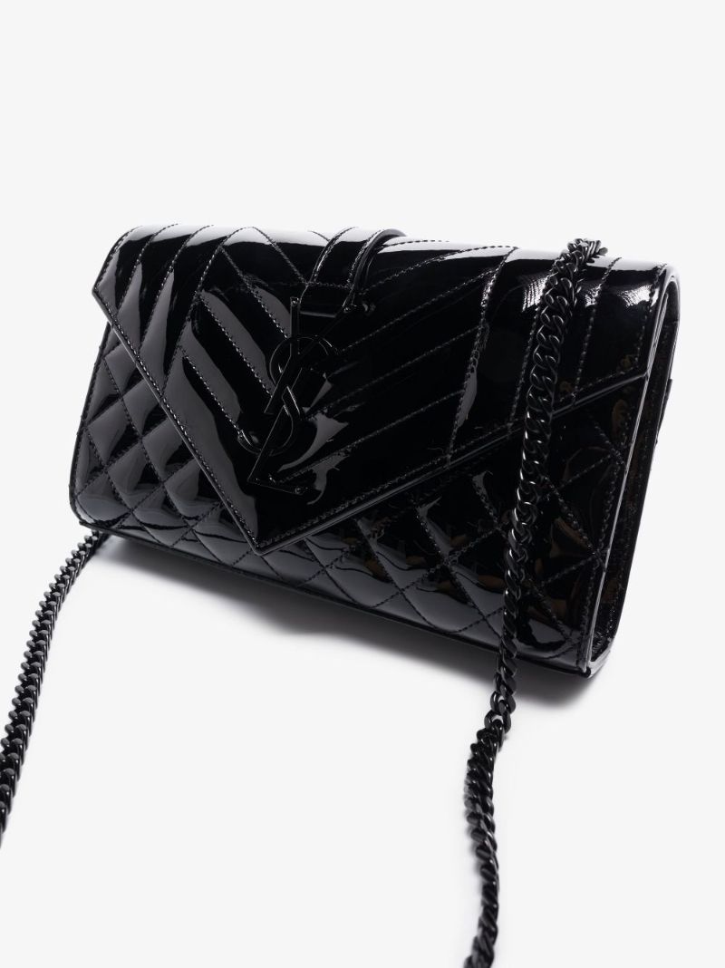 Black Envelope Small Quilted Patent Leather Shoulder Bag