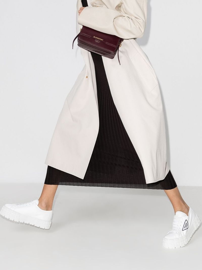 White Double Wheel Platform Leather Sneakers