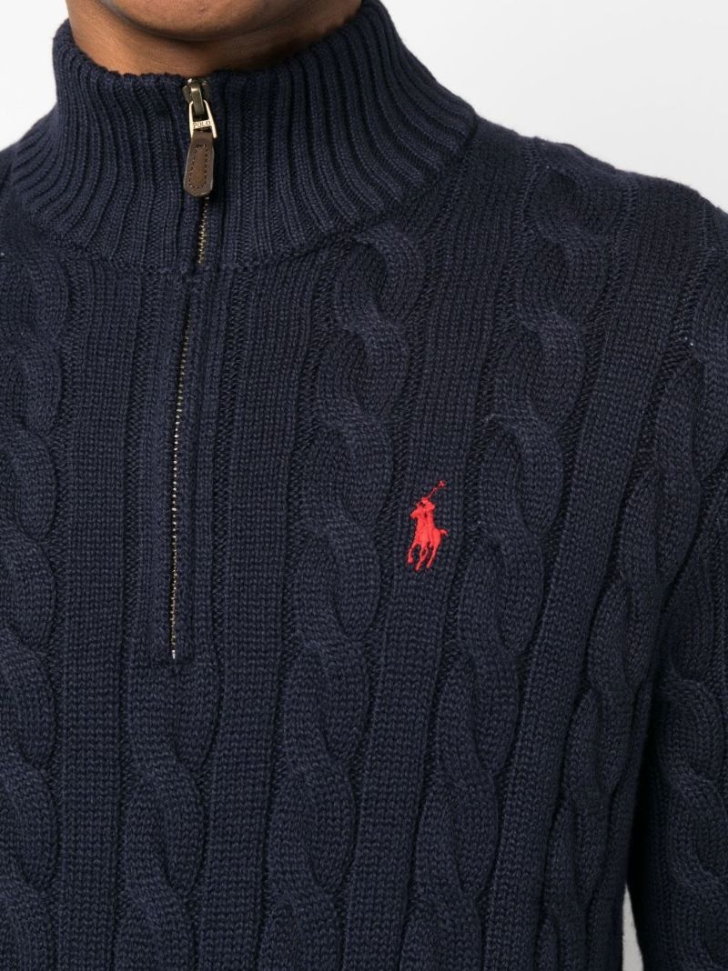 Blue Cable-knit Half-zip Sweater