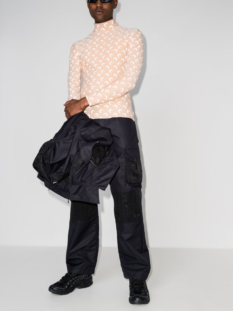 Crescent Moon Print Reflective Turtleneck Top