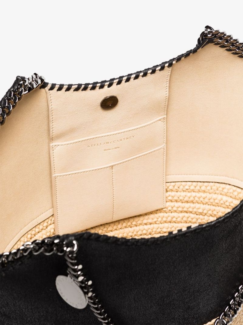 Neutral and Black Falabella Large Raffia Tote Bag