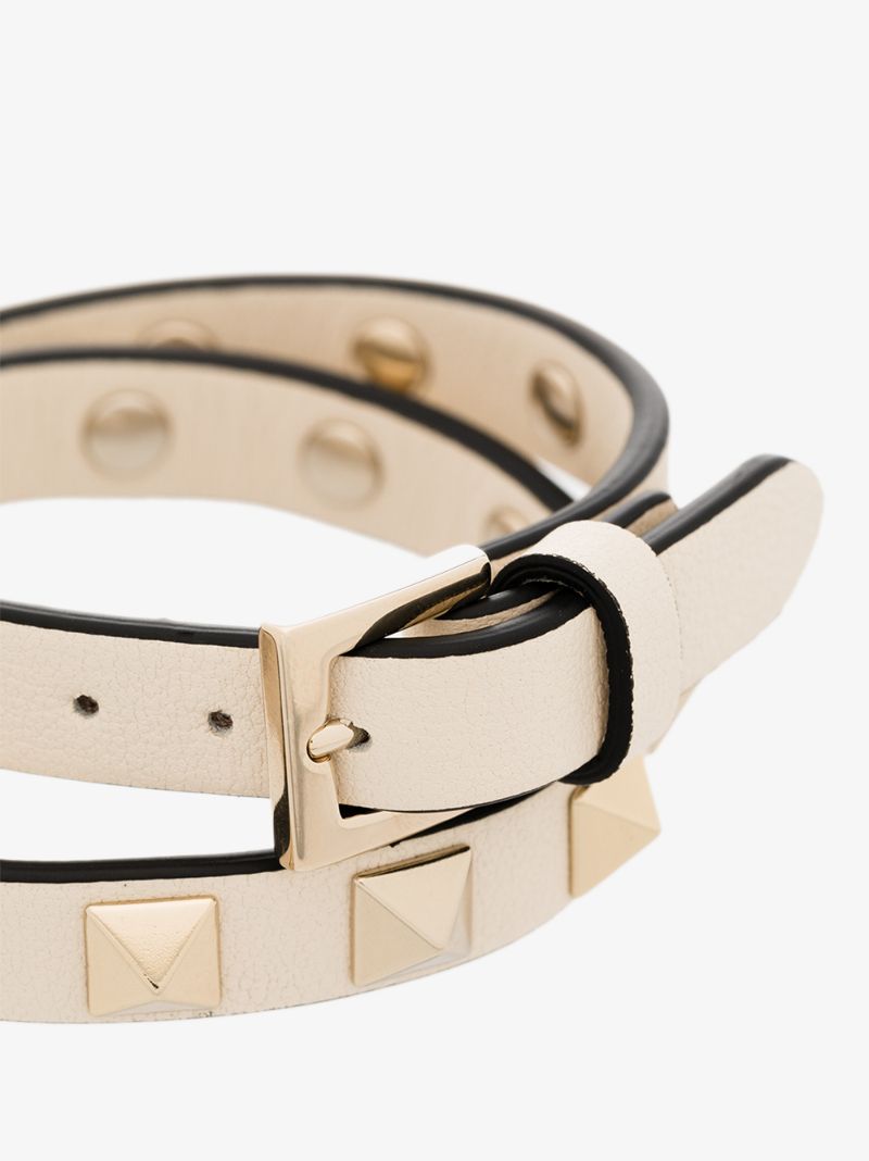Neutral Rockstud Leather Wrap Bracelet