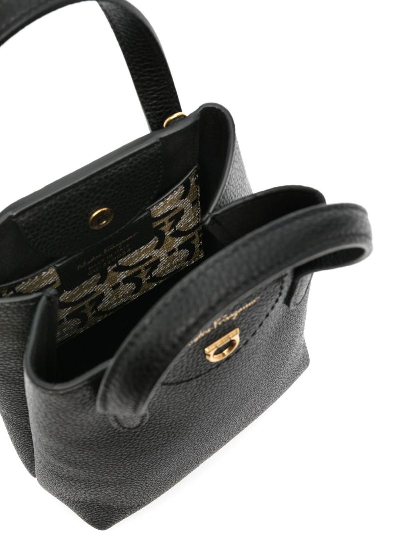 Black Gancini Logo Mini Leather Tote Bag