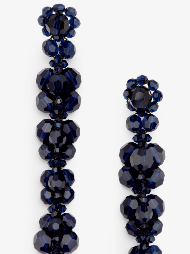Navy Blue Beaded Drop Earrings