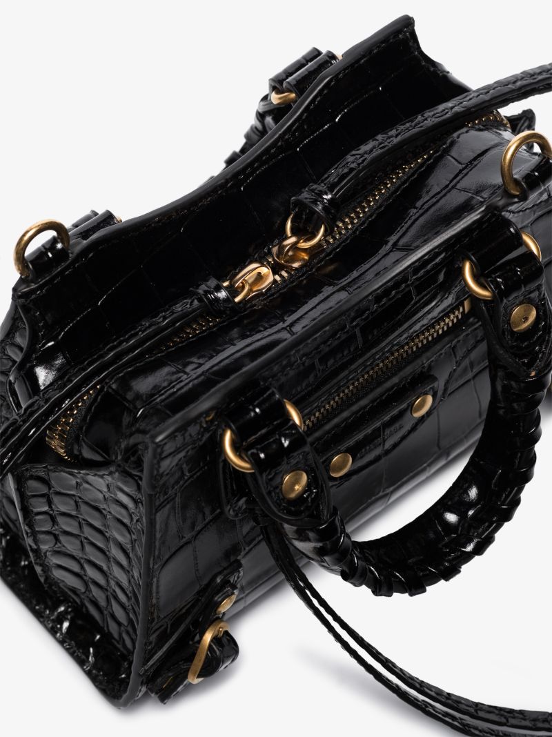 Black Neo Classic Mock Croc Top Handle Bag