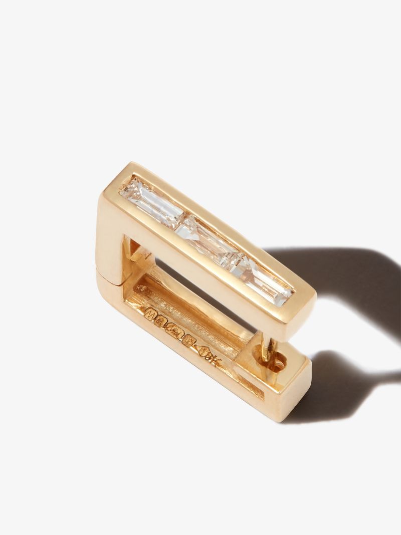 18k Yellow Gold Square Huggie Diamond Earring