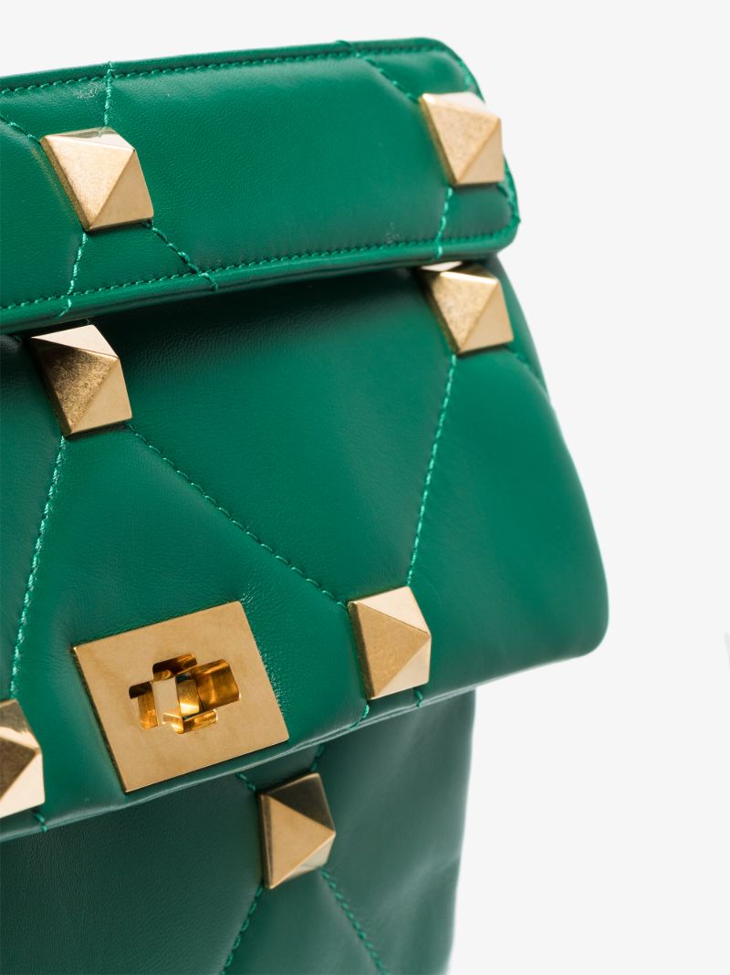Green Roman Stud Medium Leather Shoulder Bag