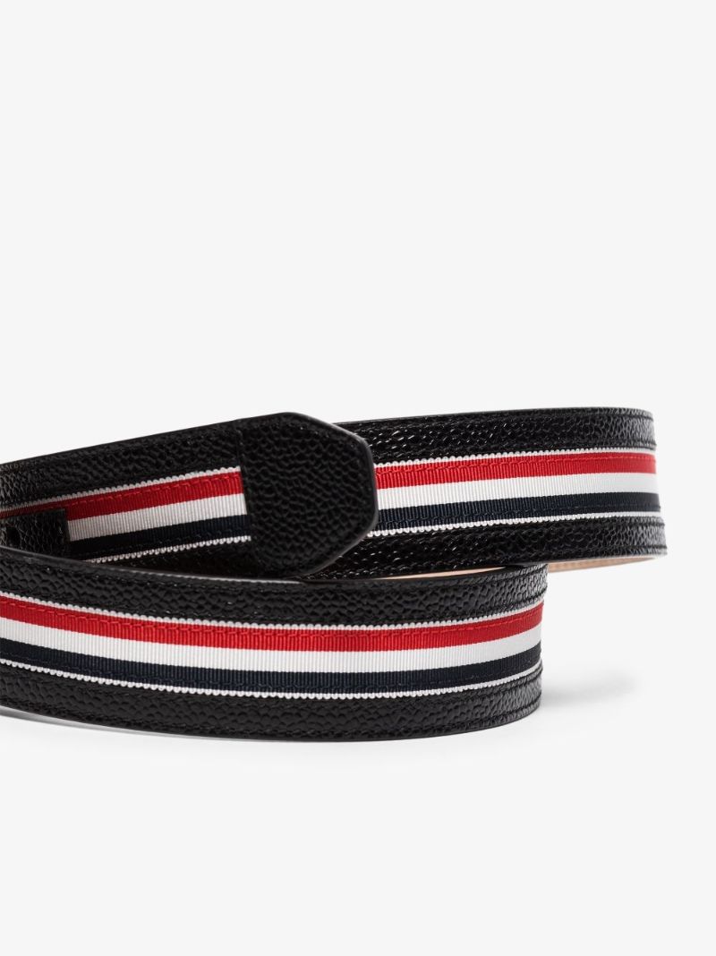 Black Rwb Stripe Leather Belt