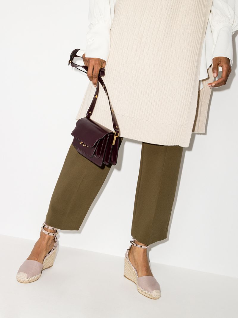 Neutral Rockstud 85 Leather Wedge Espadrilles