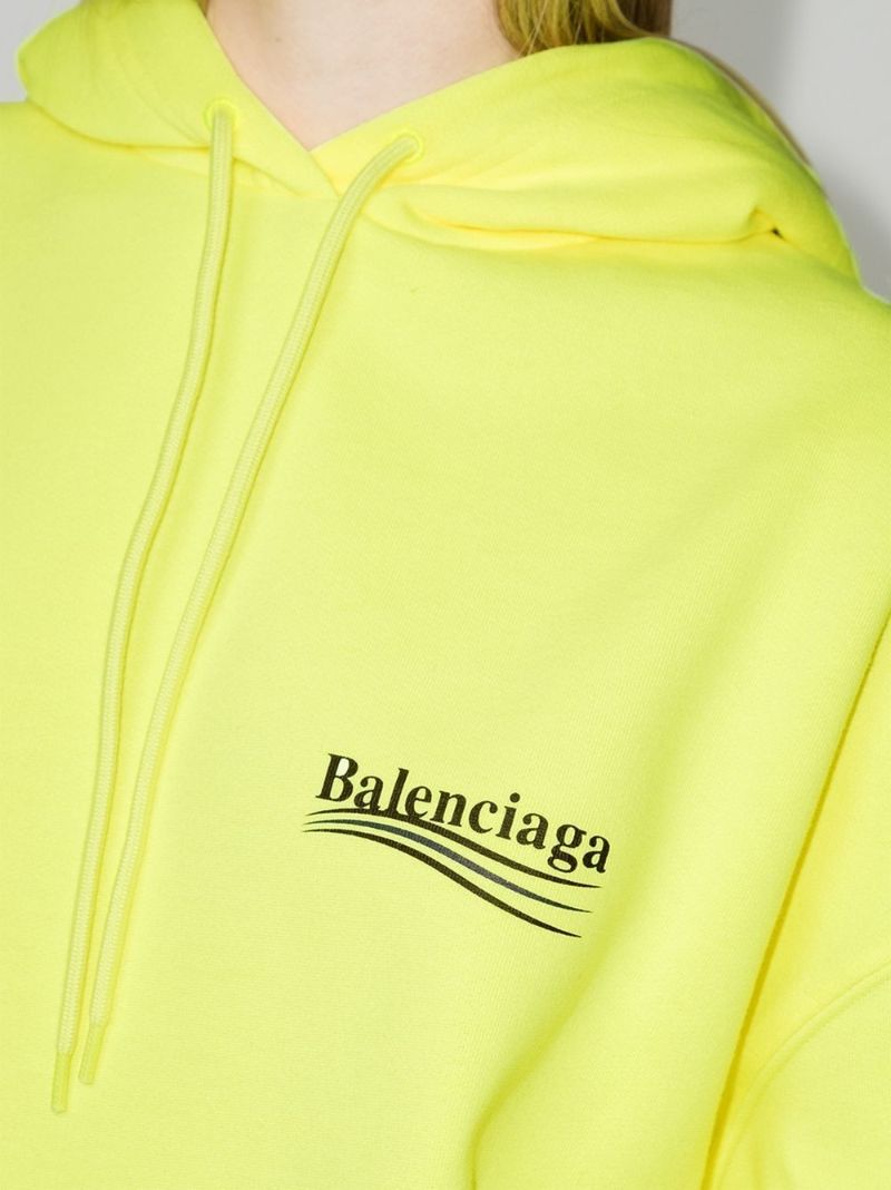 Yellow Oversized Logo Print Cotton Hoodie