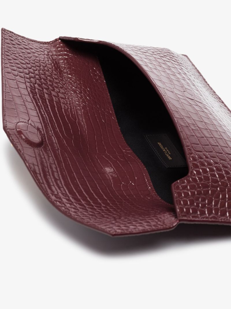 Red Uptown Mock Croc Leather Clutch Bag