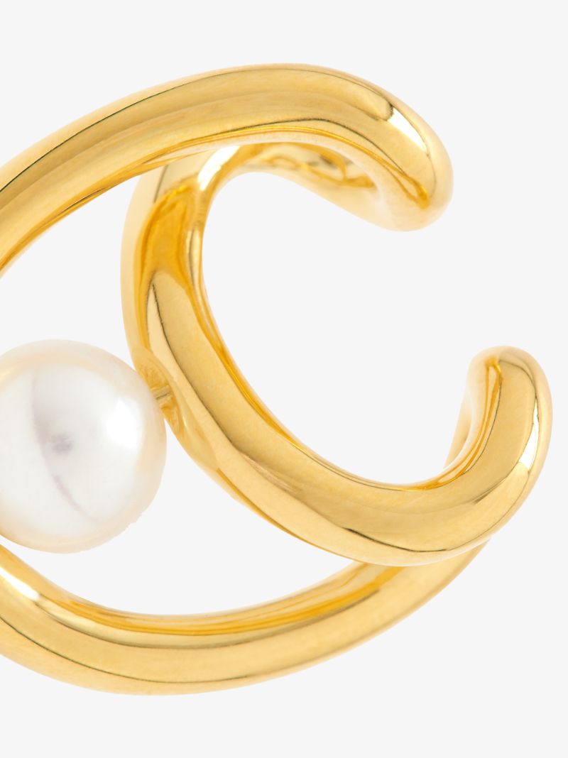 Gold-plated Initial Pearl Ear Cuff