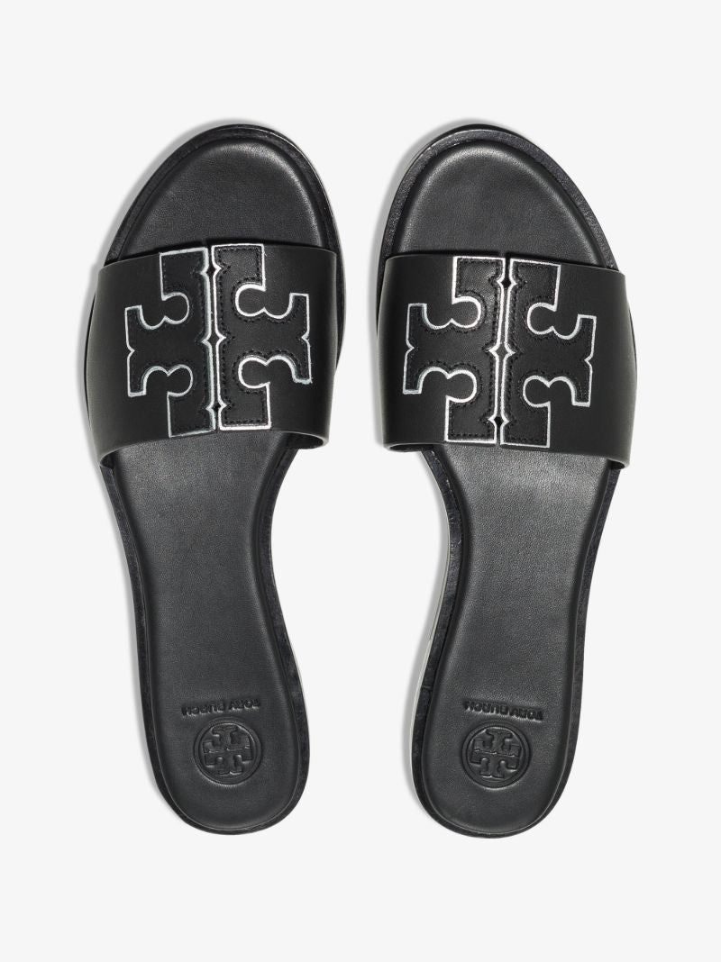 Black Double T Leather Sandals