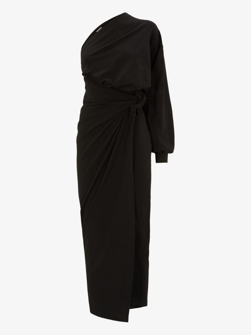 One-shoulder Wraparound Midi Dress