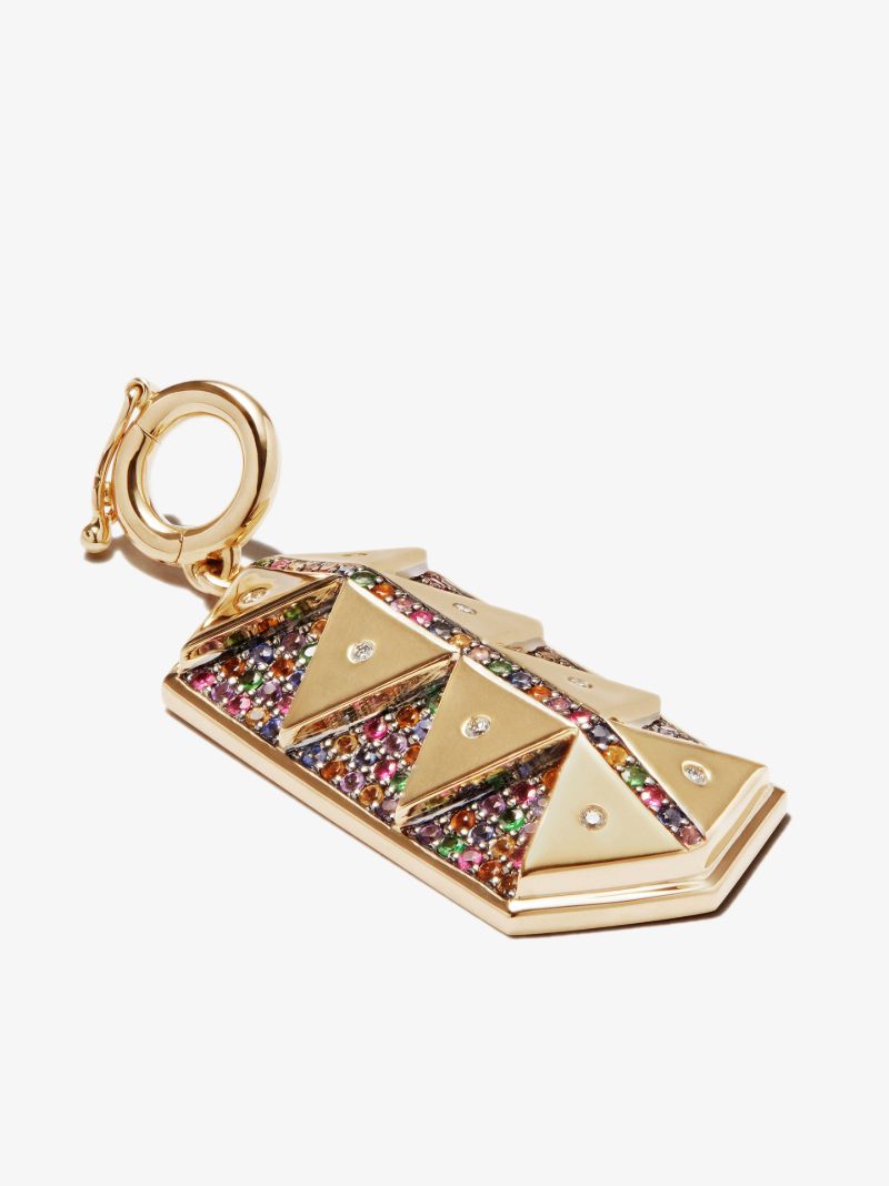 18k Yellow Gold Talisman Shield Medallion Diamond Charm