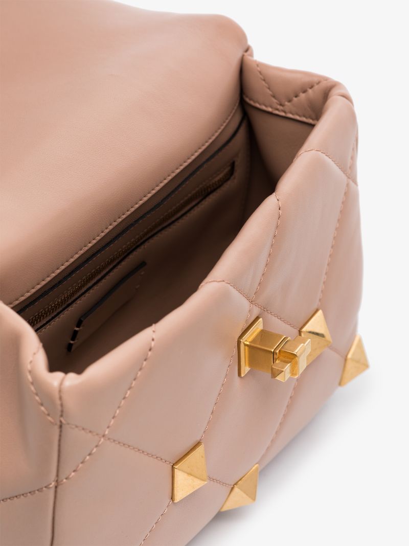 Pink Roman Stud Medium Leather Shoulder Bag