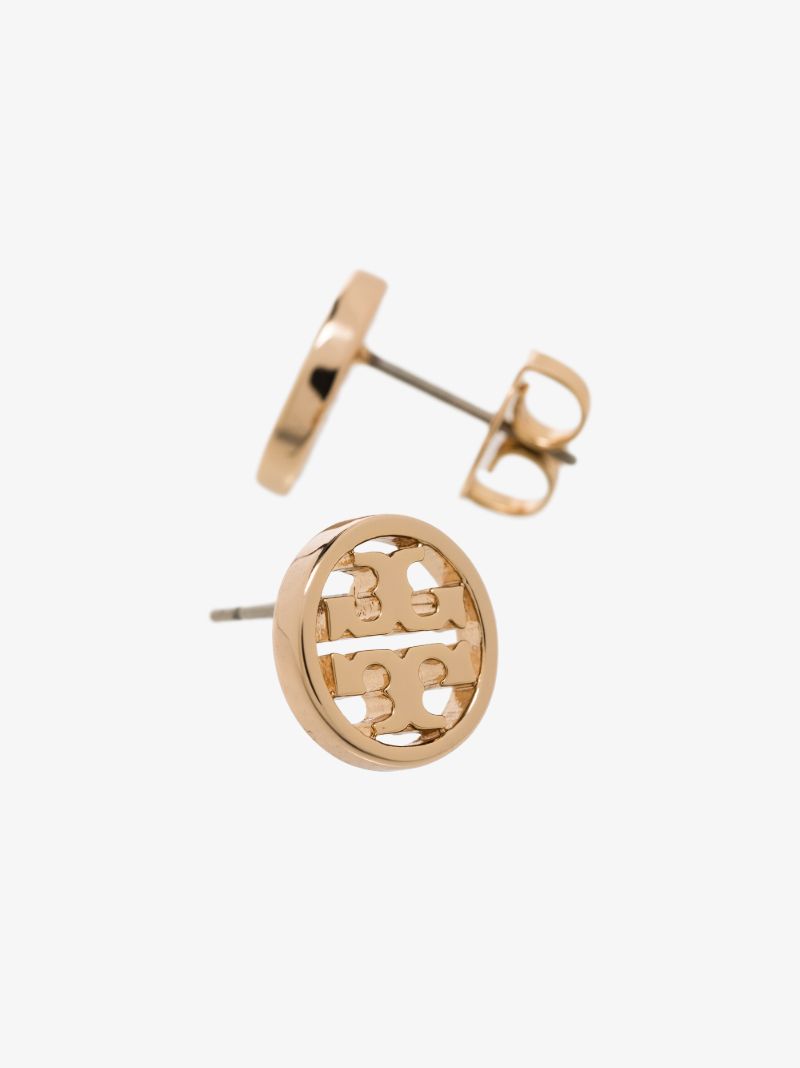 Gold Tone Miller Logo Stud Earrings