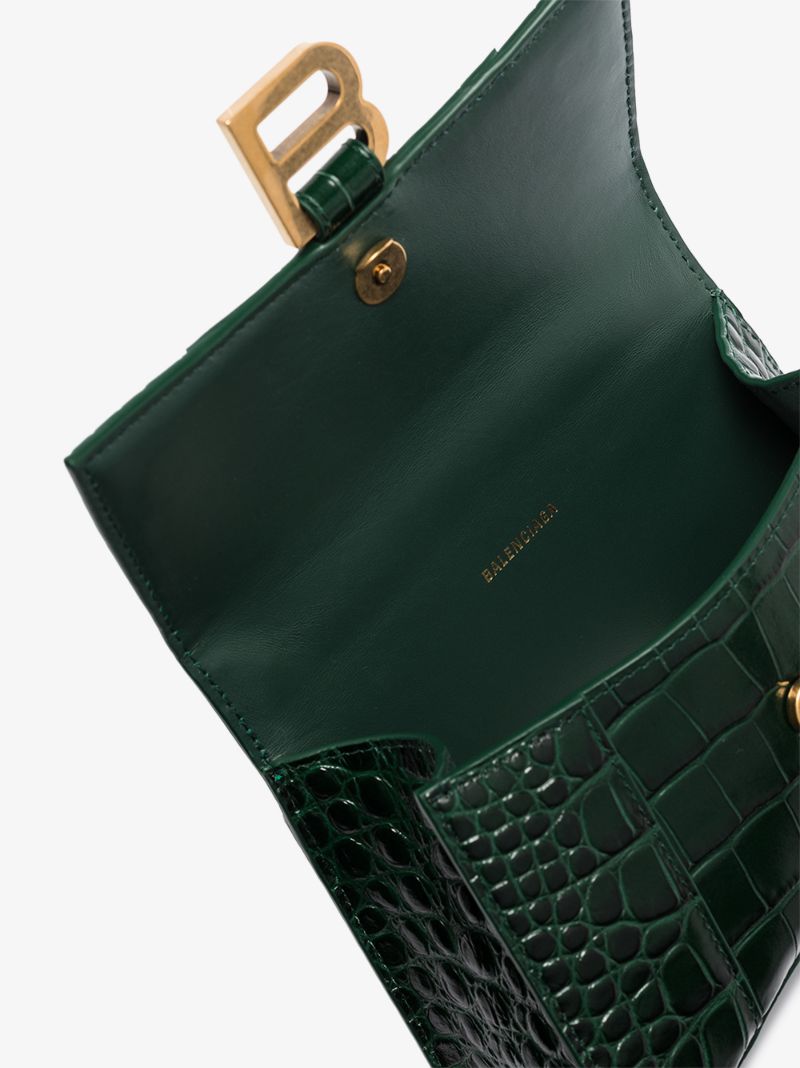 Green Hourglass Xs Mock Croc Top Handle Bag