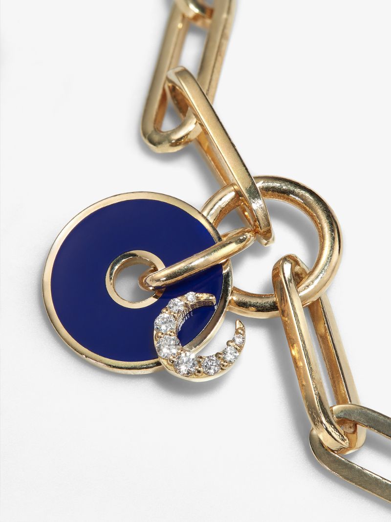18k Yellow Gold Crescent Classic Fob Clip Chain Diamond Bracelet