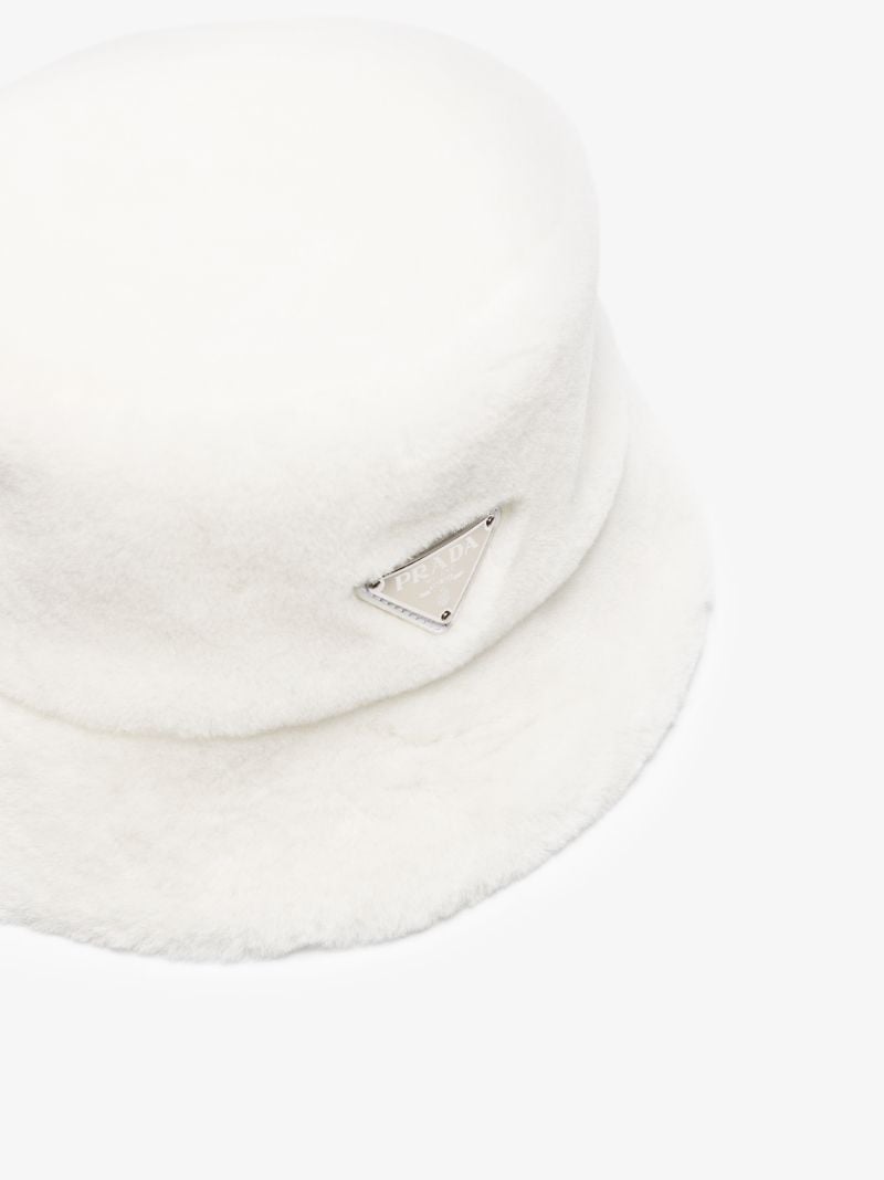 White Shearling Logo Bucket Hat