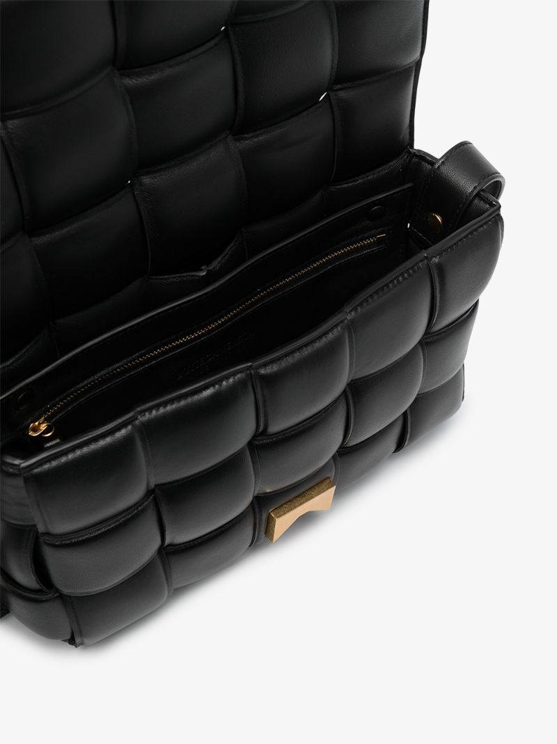 Black Padded Cassette Leather Shoulder Bag