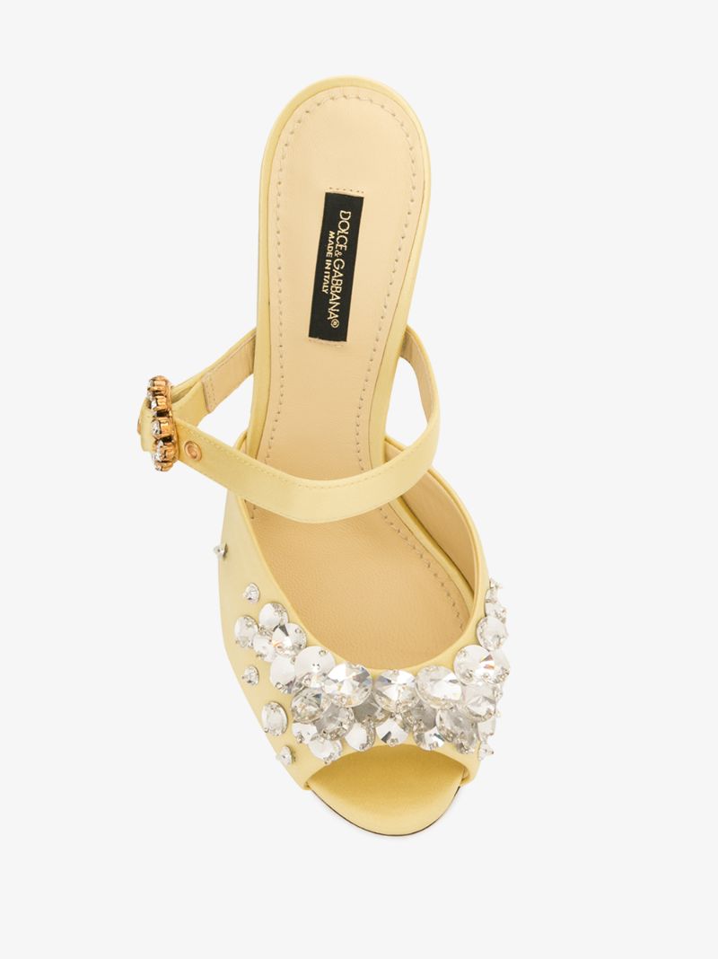Yellow 105 Crystal Embellished Satin Mules