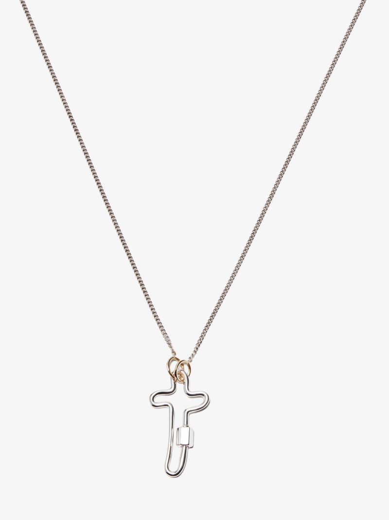 14k White Gold Cross Lock Charm