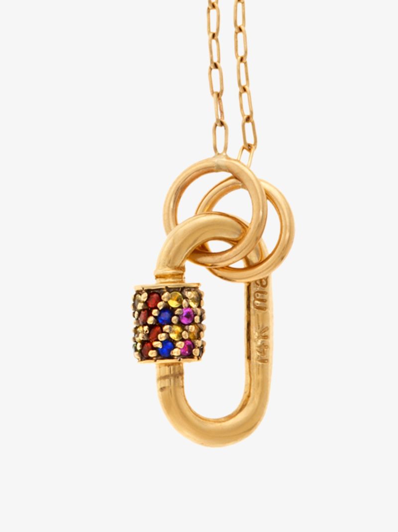 14k Yellow Gold Stoned Baby Lock Fine Square Link Chain Necklace