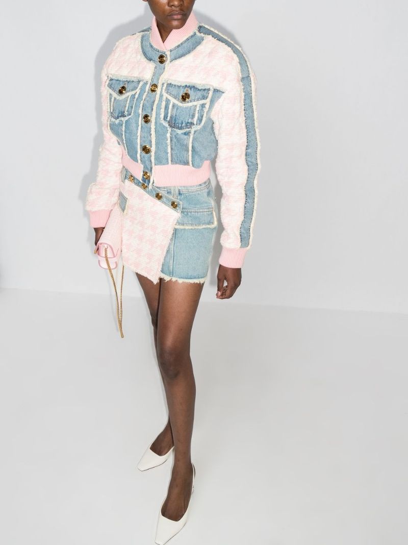 Tweed Panel Denim Mini Skirt