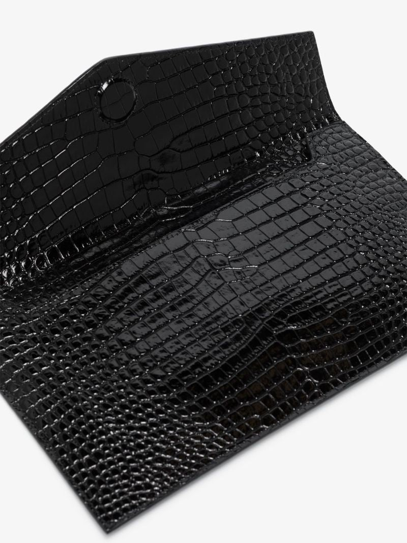 Black Uptown Mock Croc Leather Clutch Bag