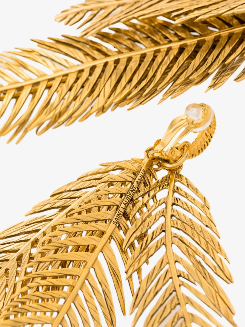 Gold Tone Palm Leaf Drop Earrings