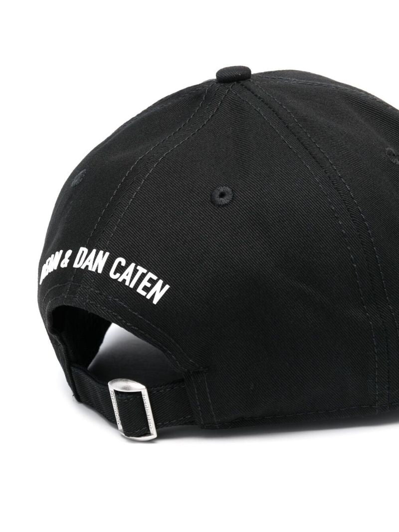 Black Logo Print Cotton Cap