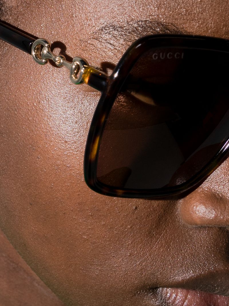 Brown Oversized Horsebit Detail Square Sunglasses