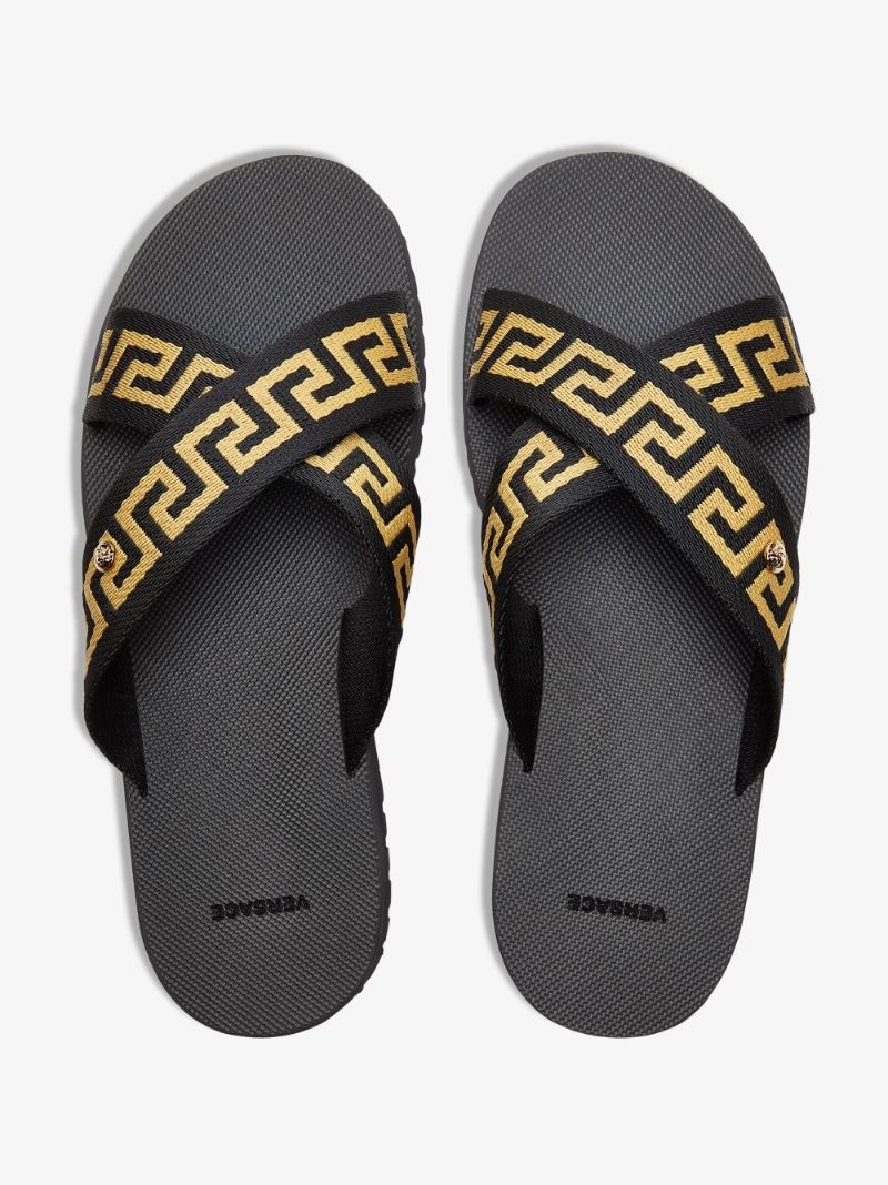 Black Greca Key Sandals