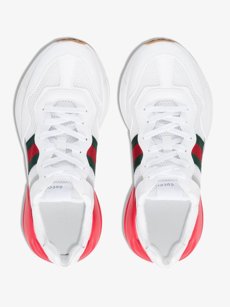 White Rhyton Web Logo Leather Sneakers