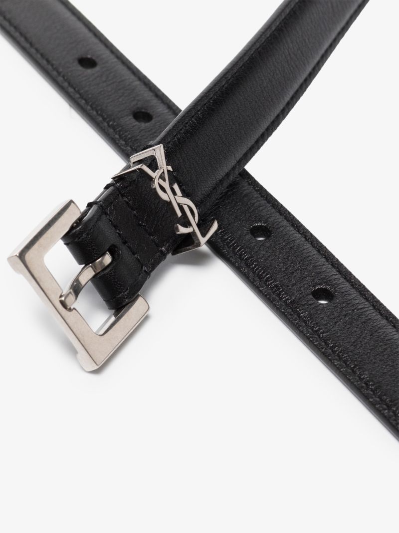 Black Monogram Buckle Leather Belt