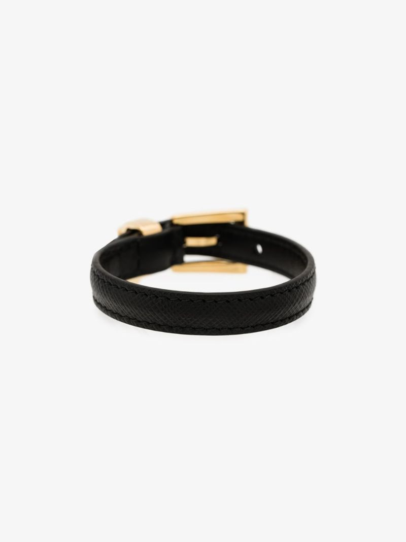 Black Triangle Logo Leather Bracelet