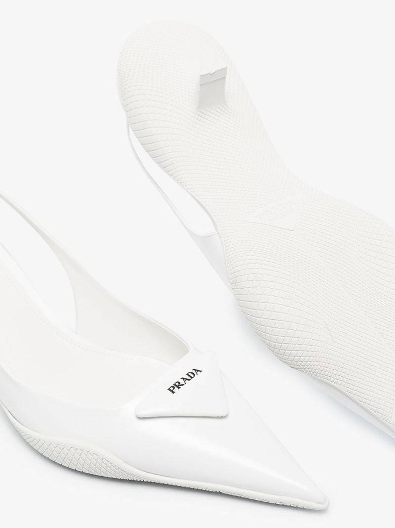 White 30 Logo Plaque Slingback Leather Pumps
